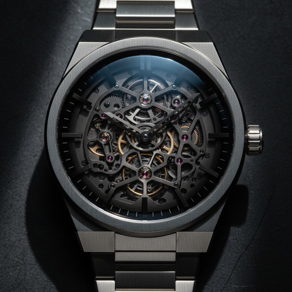 The Skeleton — 41mm Grade 5 titanium, smoked sapphire.
